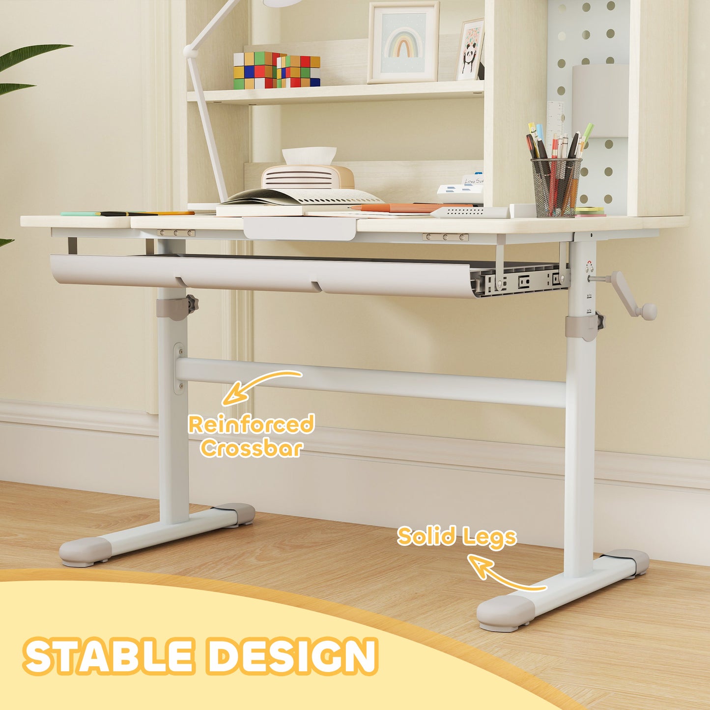 Kids Desk Height Adjustable with Tilt-Desktop, Hutch, Drawer
