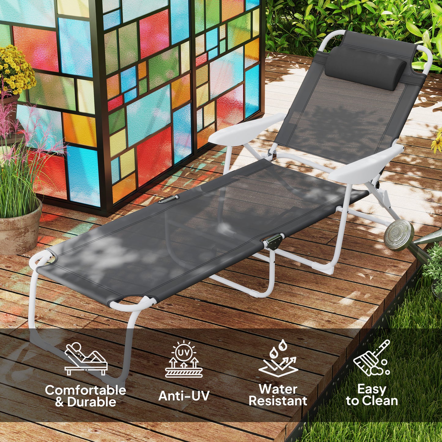 Foldable Lounge Chair with 4-Level Adjustable Backrest & Headrest