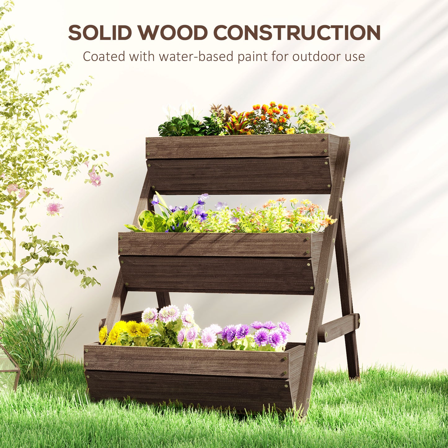 3 Tier Raised Garden Bed Wooden Elevated Planter Box Kit