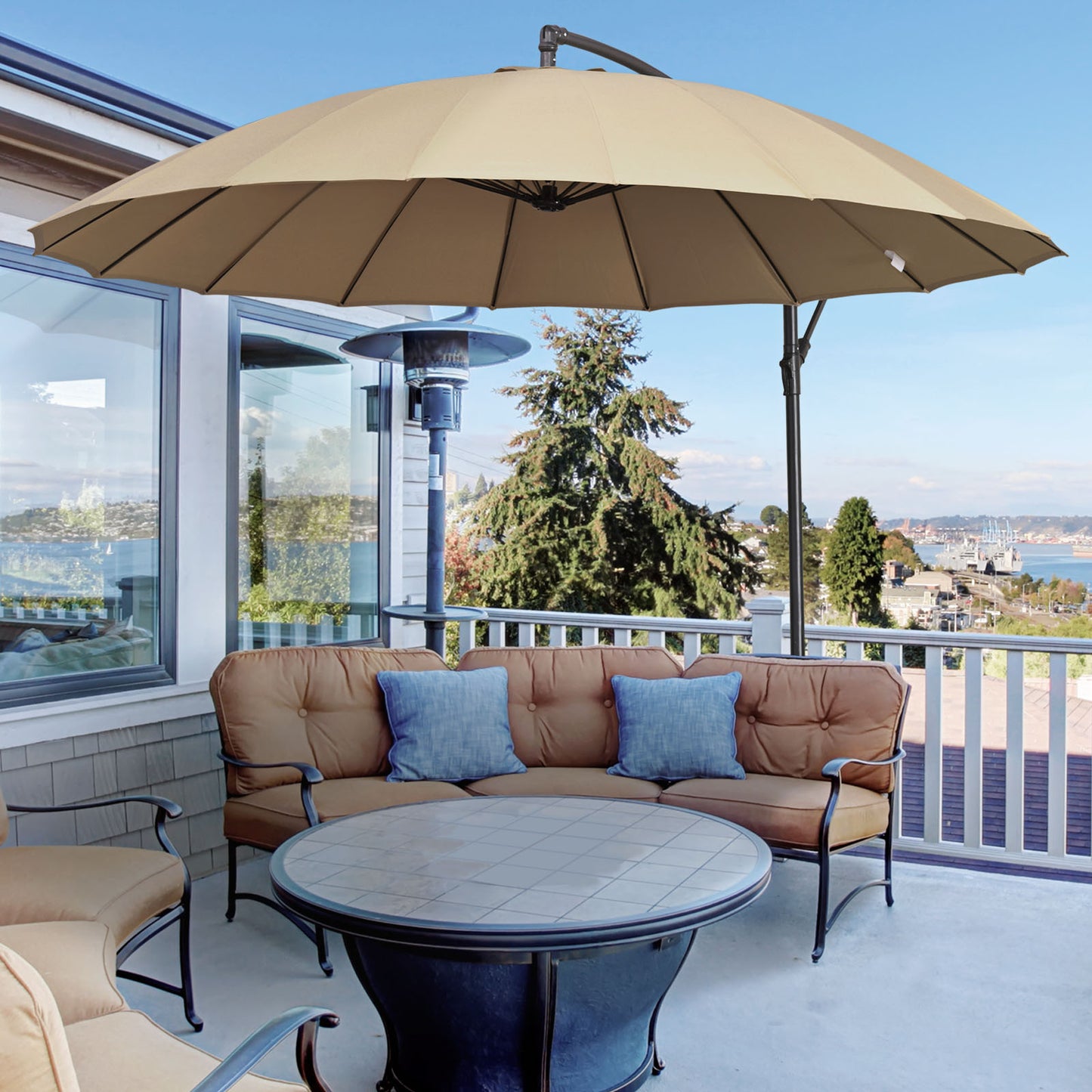 3(m) Cantilever Umbrella 18 Ribs & Vents Adjustable Angle for Patio