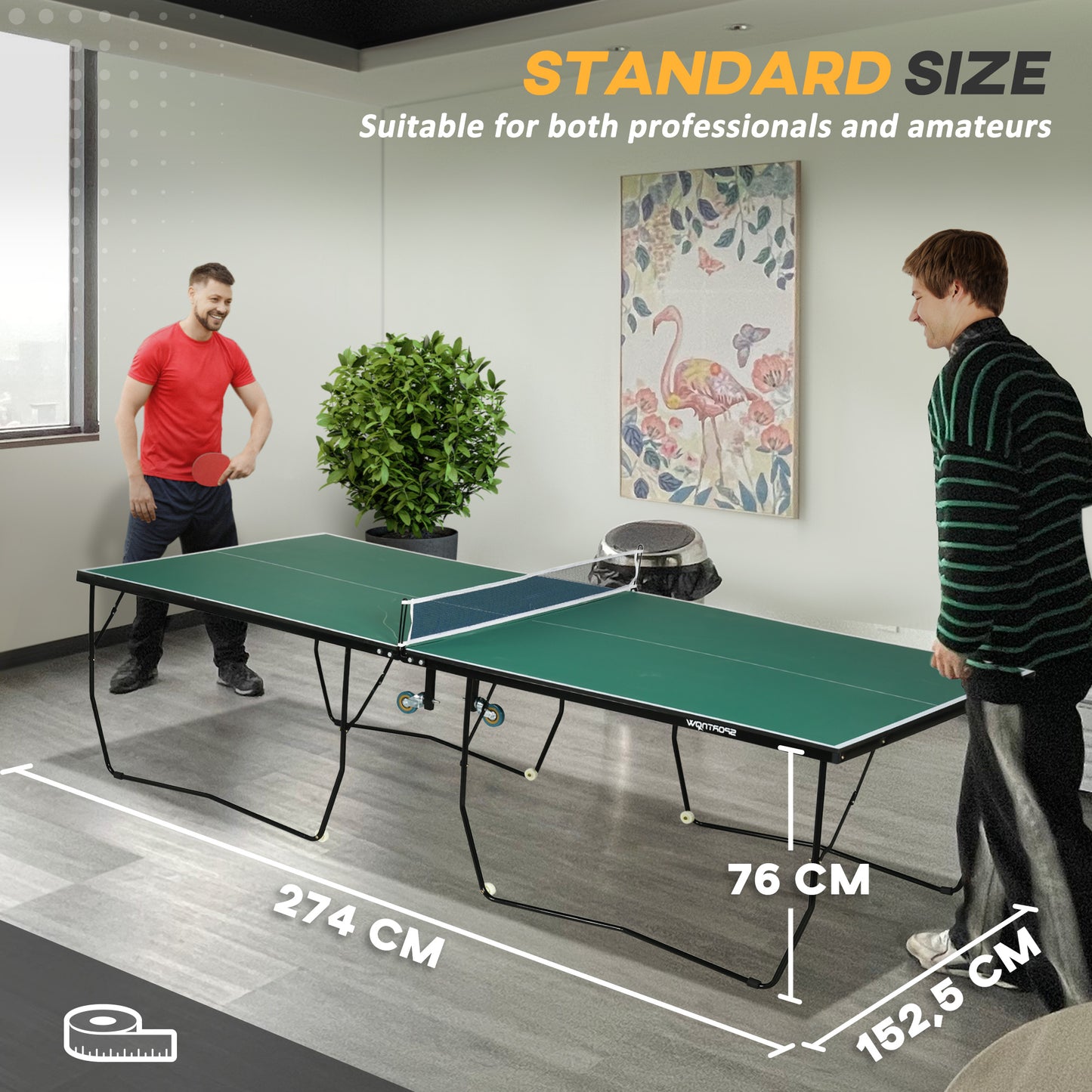 9FT Folding Tennis Table, with 8 Wheels, for Indoor Use
