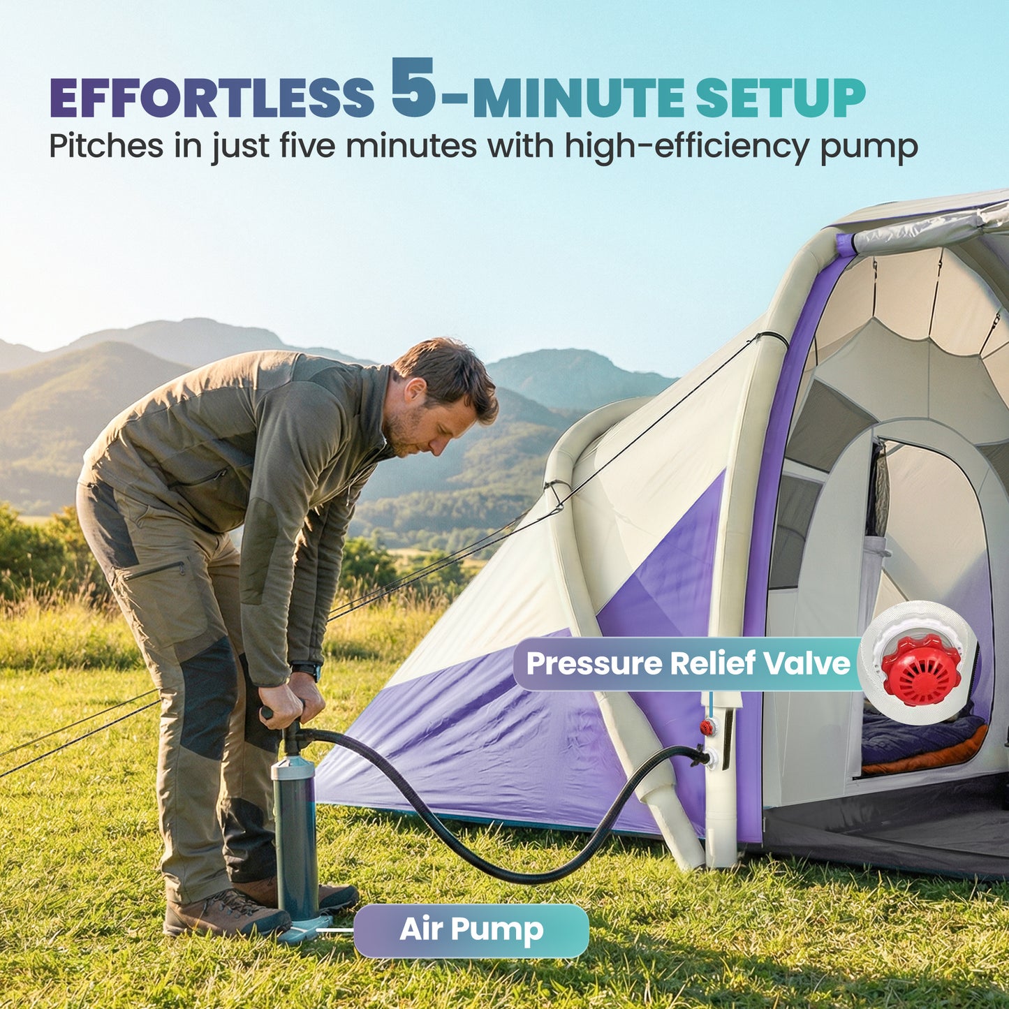 Inflatable Tent 2 Bedroom 3000mm Waterproof Windproof Air Tent