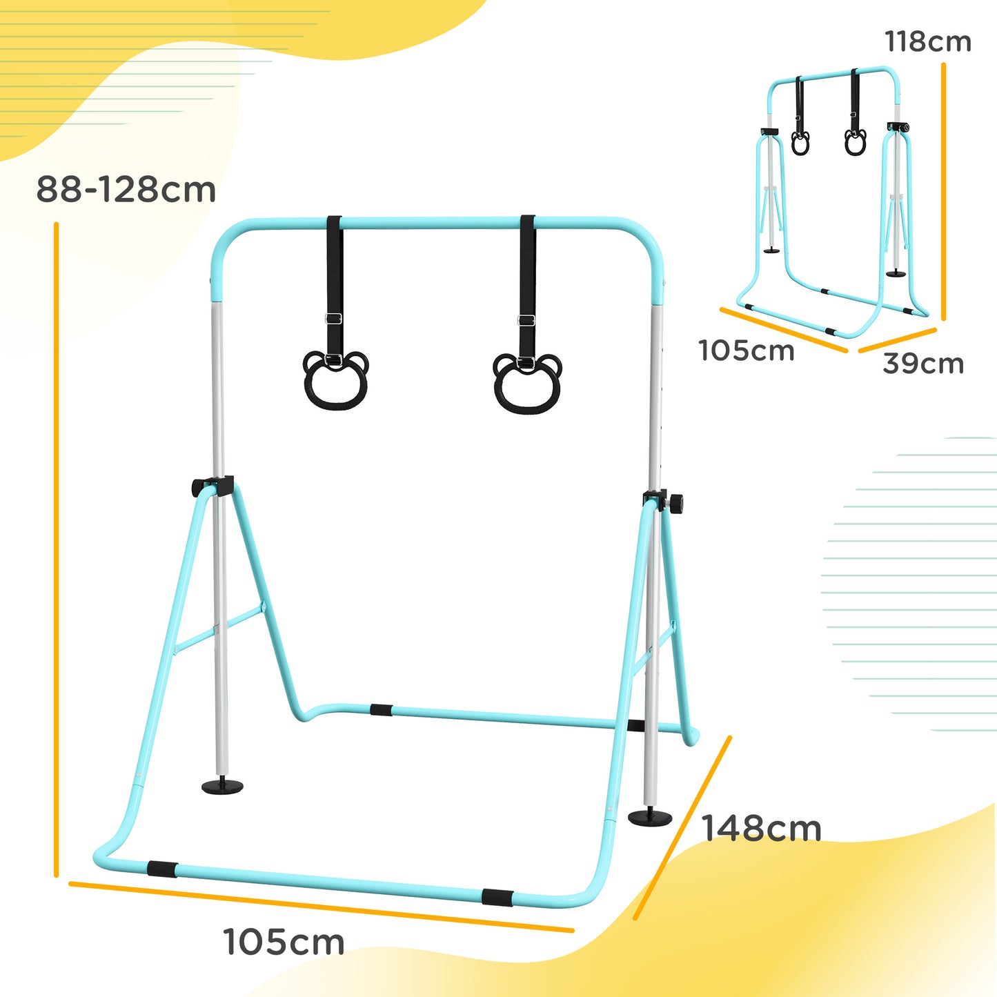 Adjustable Height, Foldable Kids Gymnastics Bar w/ Non-slip Rubber