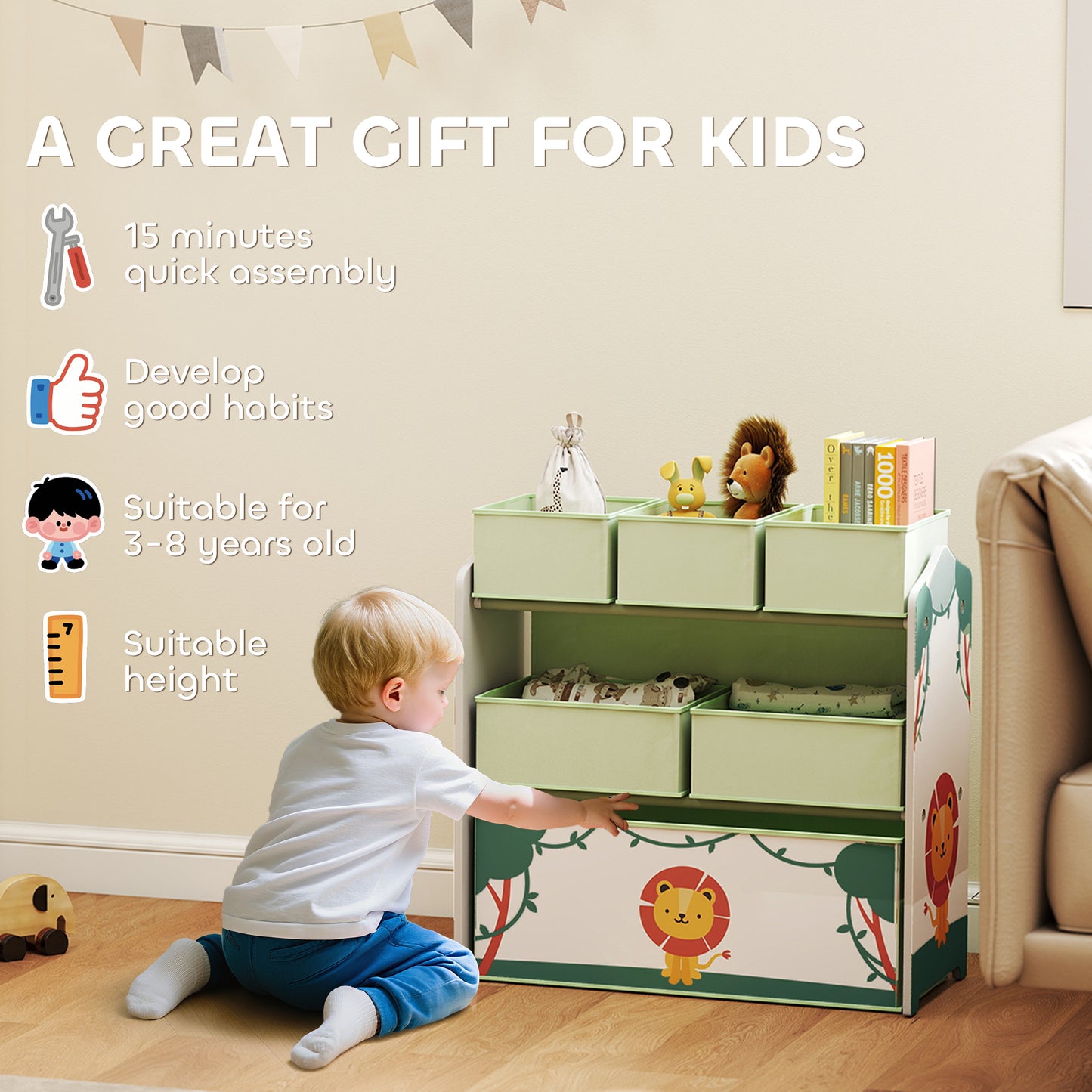 Kids Toy Storage Units, 3-Tier Toy Organiser Shelf