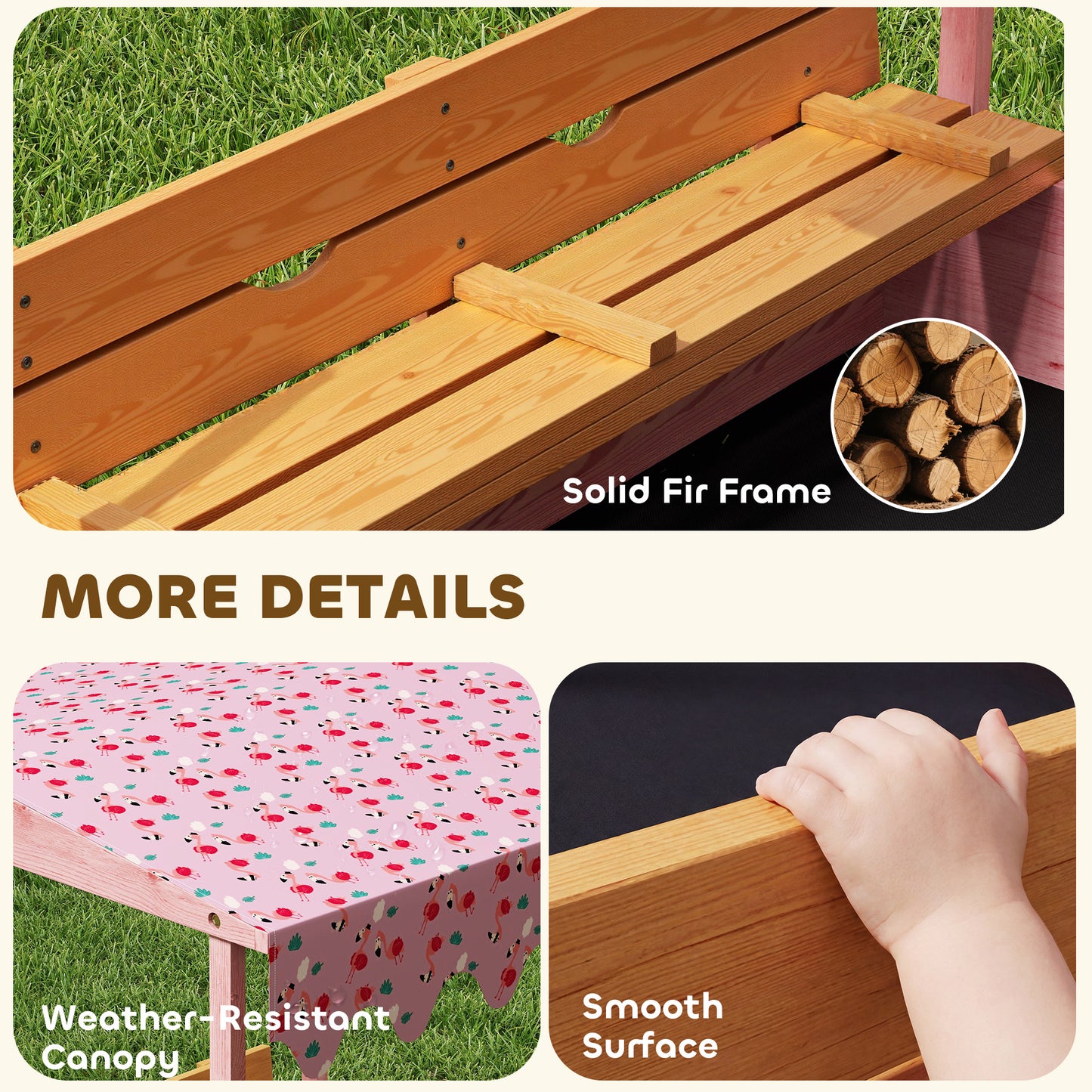 Wooden Sandbox with Lid, Flamingos Print Canopy