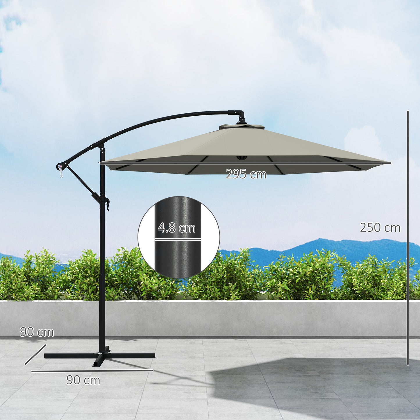 3m Overhanging Cantilever Parasol, with Cross Base