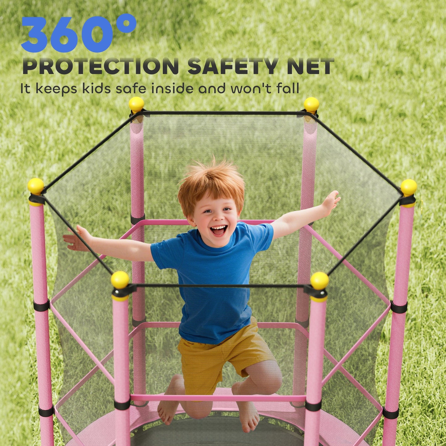4.6FT/55" Kids Trampoline with Enclosure Net, Outdoor Indoor Use
