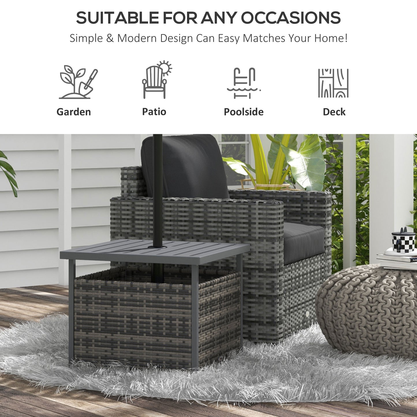 Outdoor Rattan Wicker Coffee Table w/ Umbrella Hole Suitable