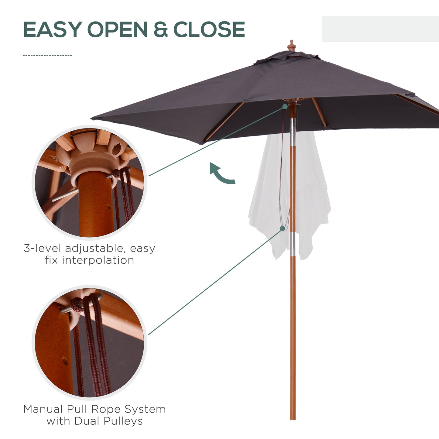2m x 1.5m Garden Parasol Umbrella with Tilting Sunshade Canopy