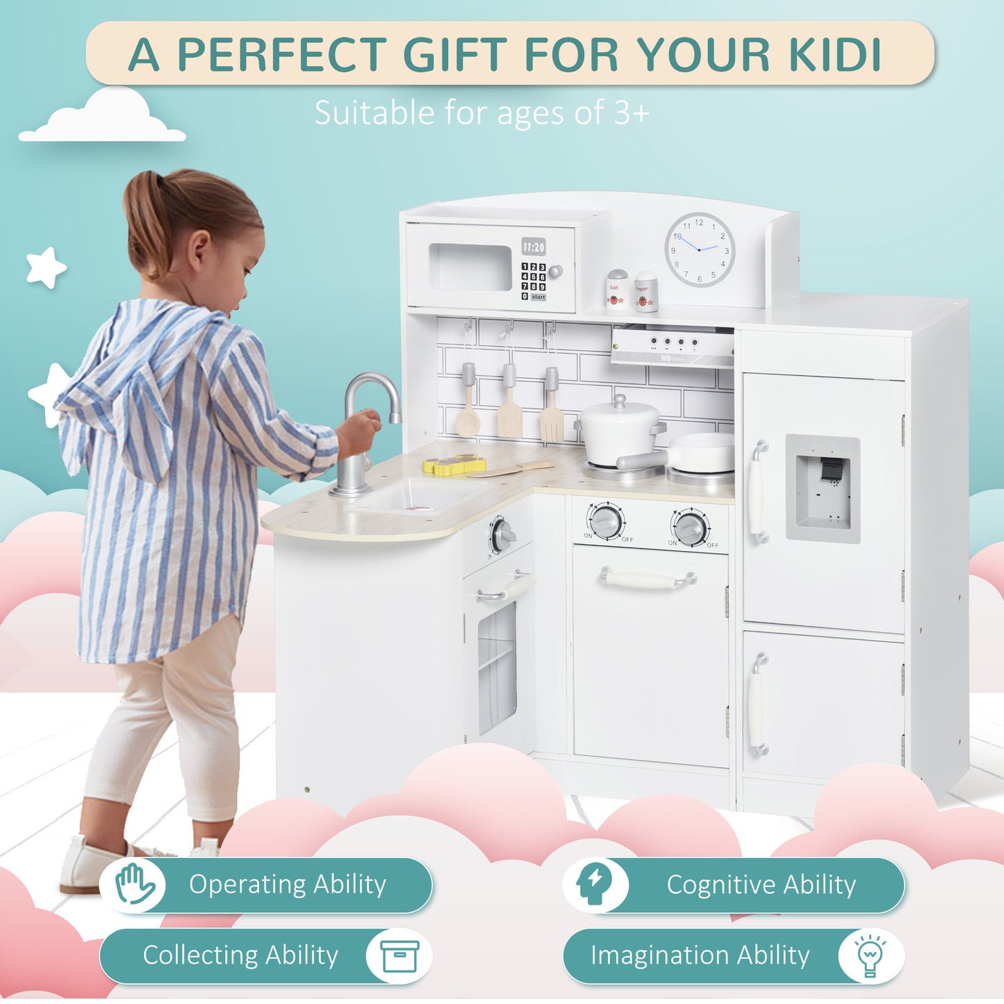 Kids Play Kitchen Wooden Toy Kitchen Cooking Set for Children