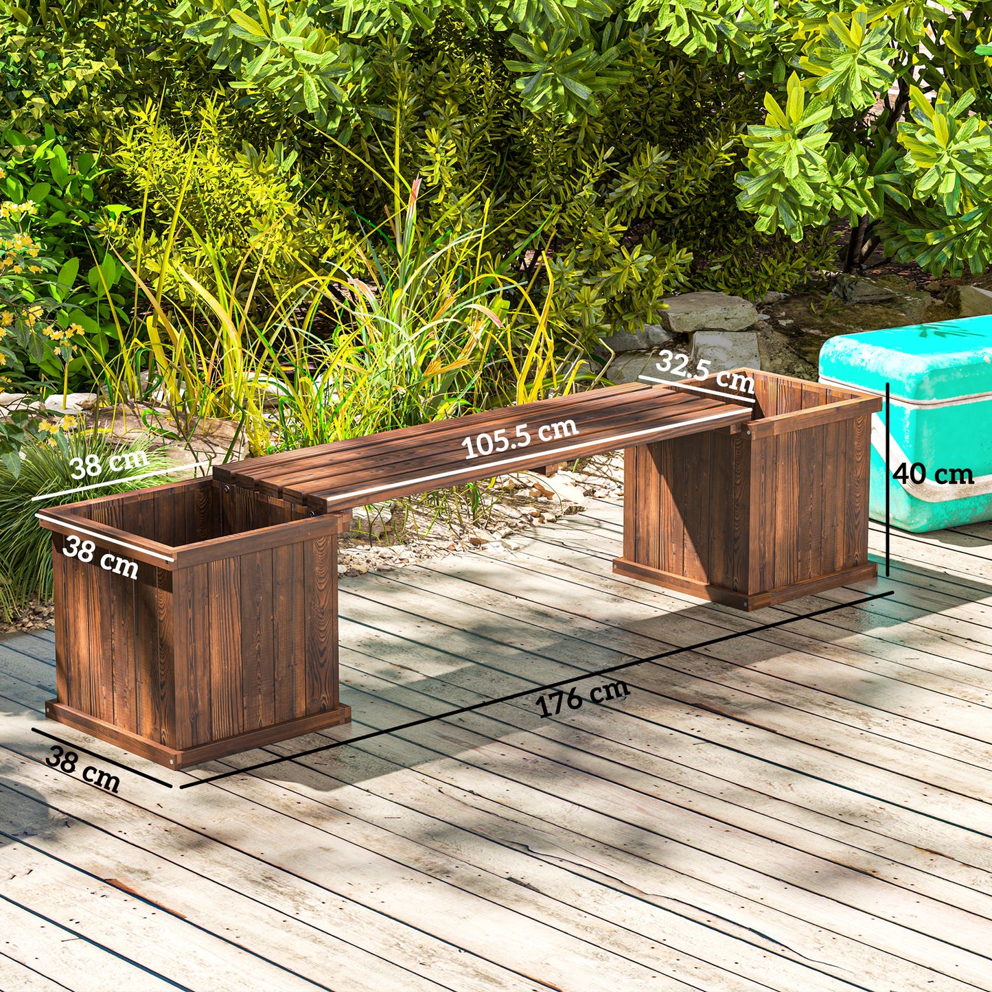 Wooden Garden Planter & Bench Combination Garden Raised Bed Patio
