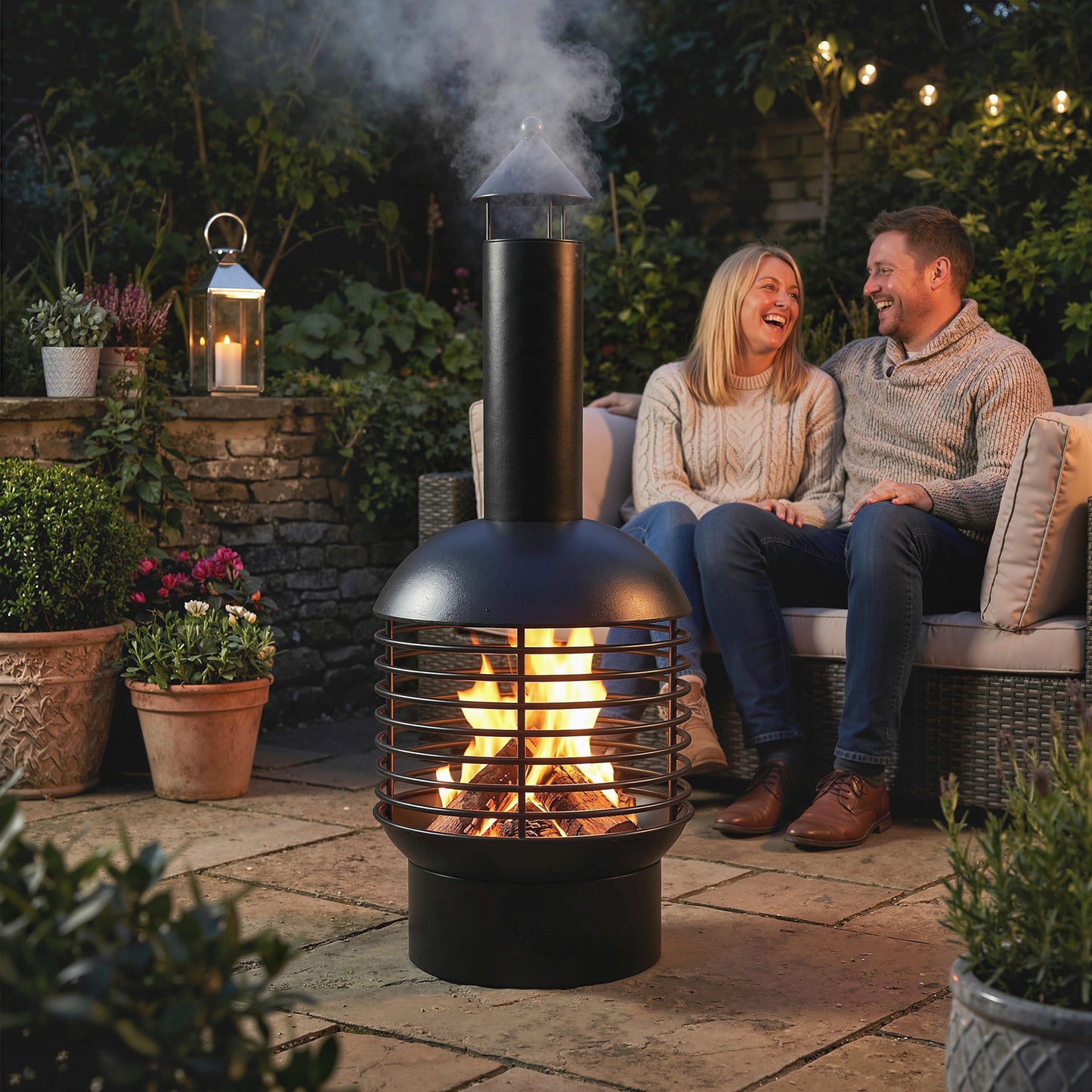 Chimney Fire Pit, Portable Wood Burning Firepit with Poker
