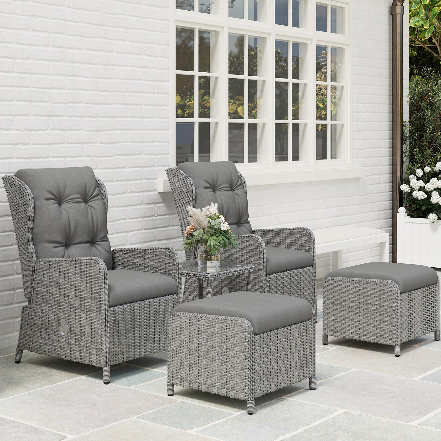 5 Pieces Rattan Bistro Set with Adjustable Back