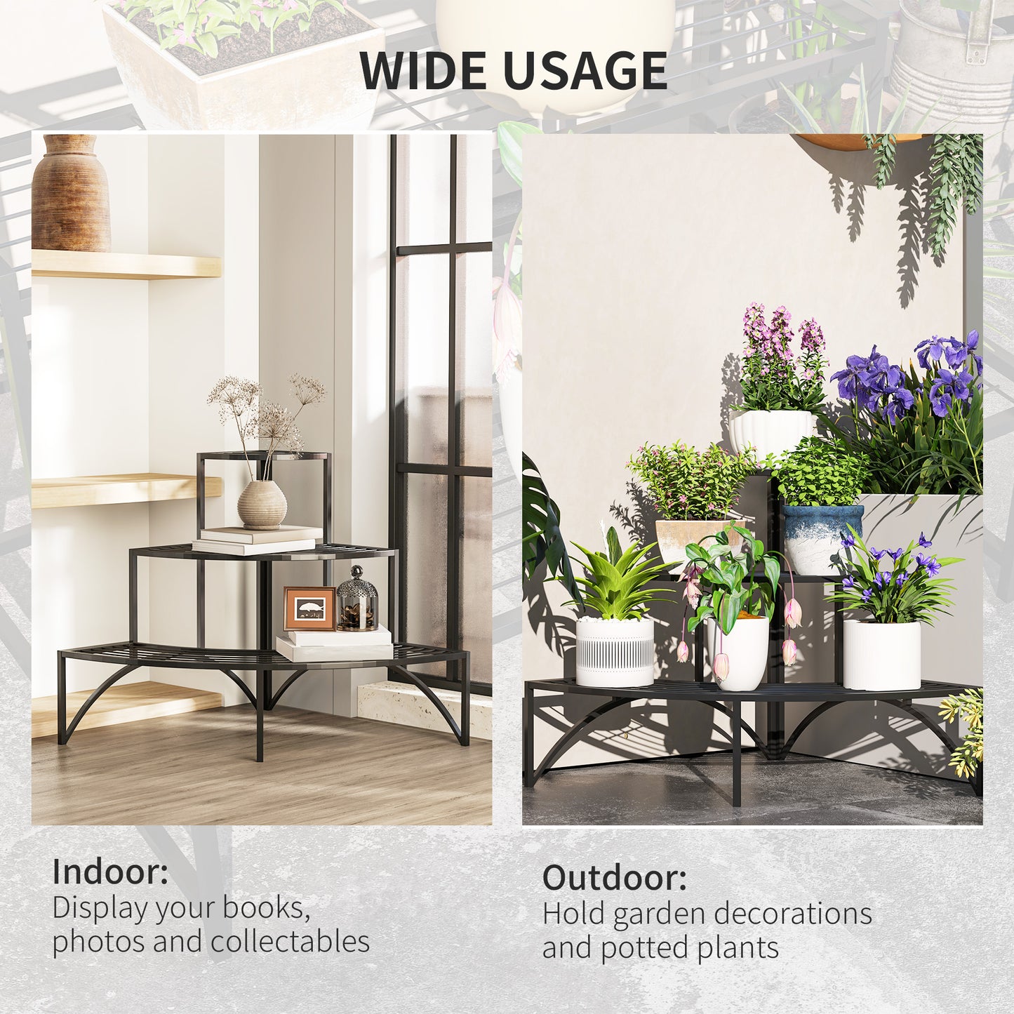 Three-Tier Corner Metal Plants Shelves
