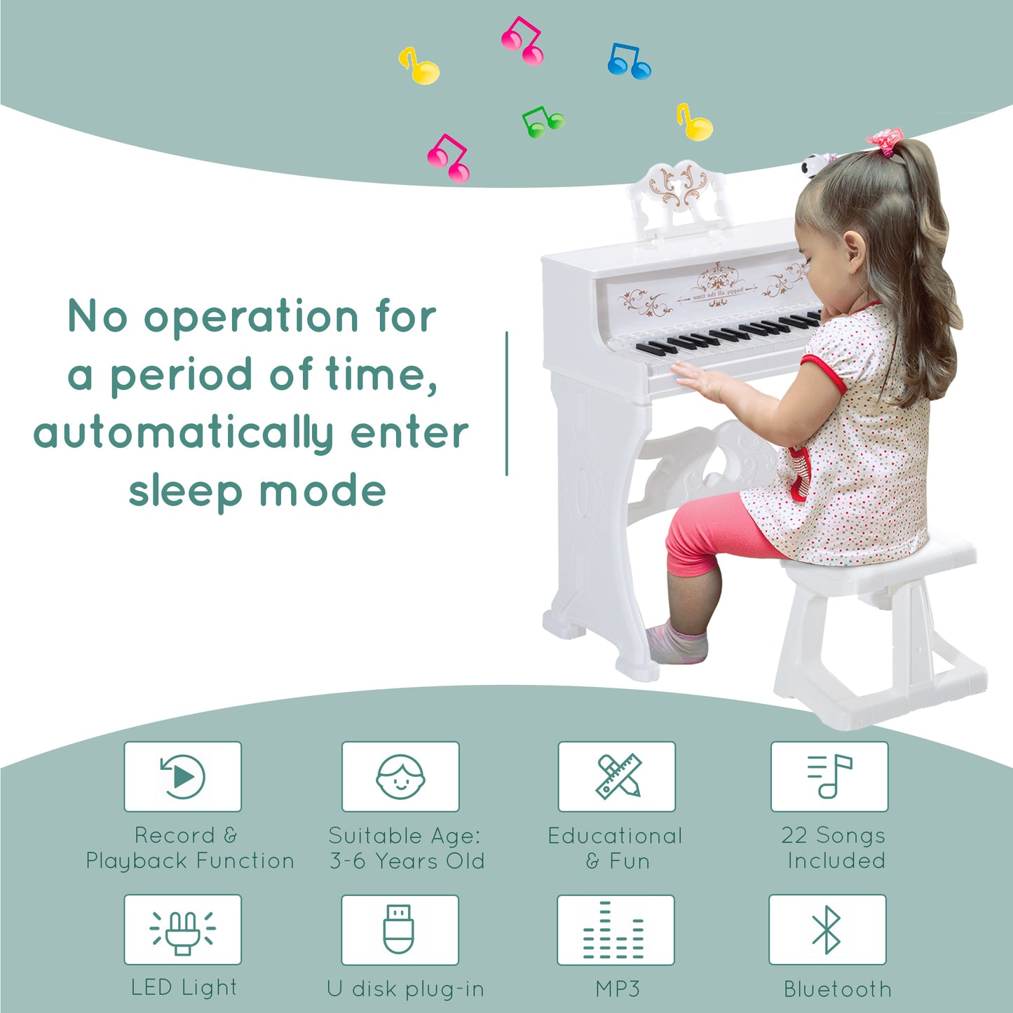 37 Keys Kids Piano Mini Electronic Keyboard Light Kids Musical