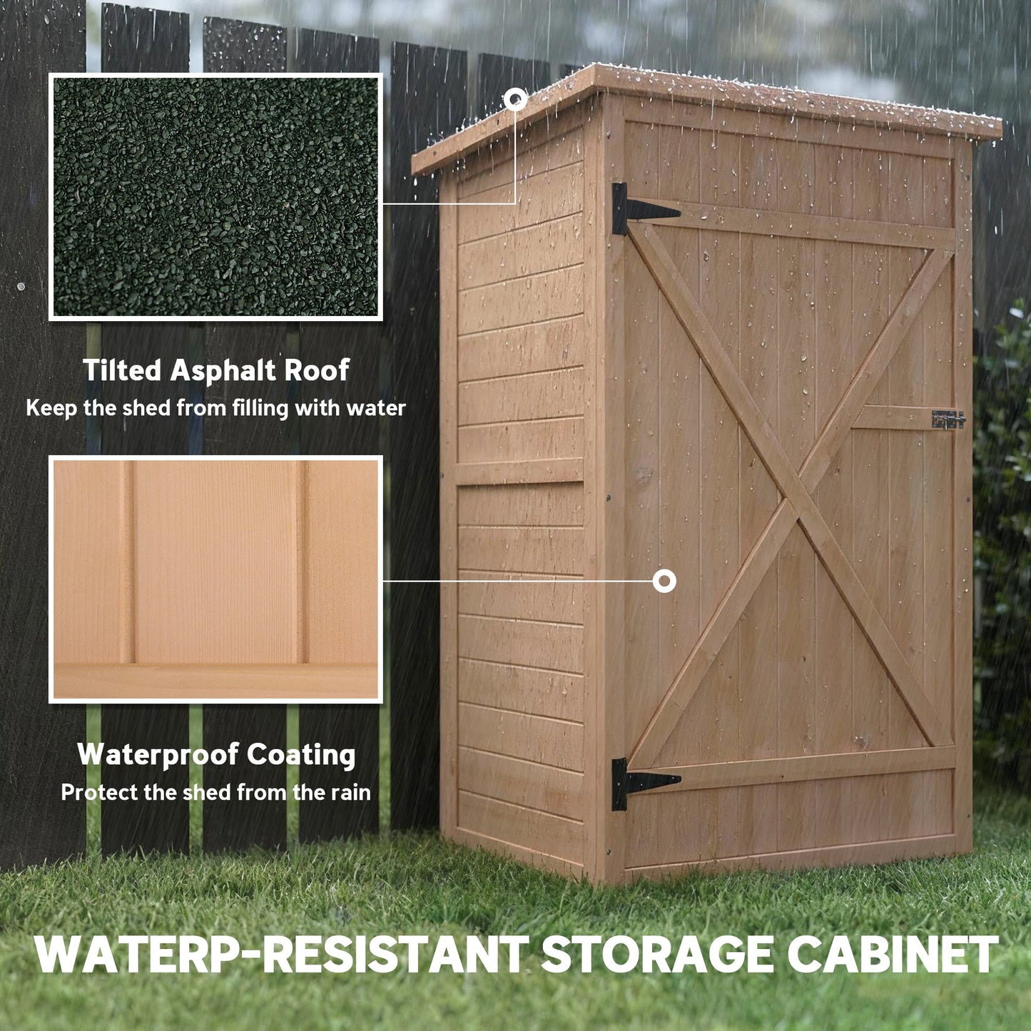 Wooden Small Shed, Garden Storage Shed with Shelves and Bolt Latch