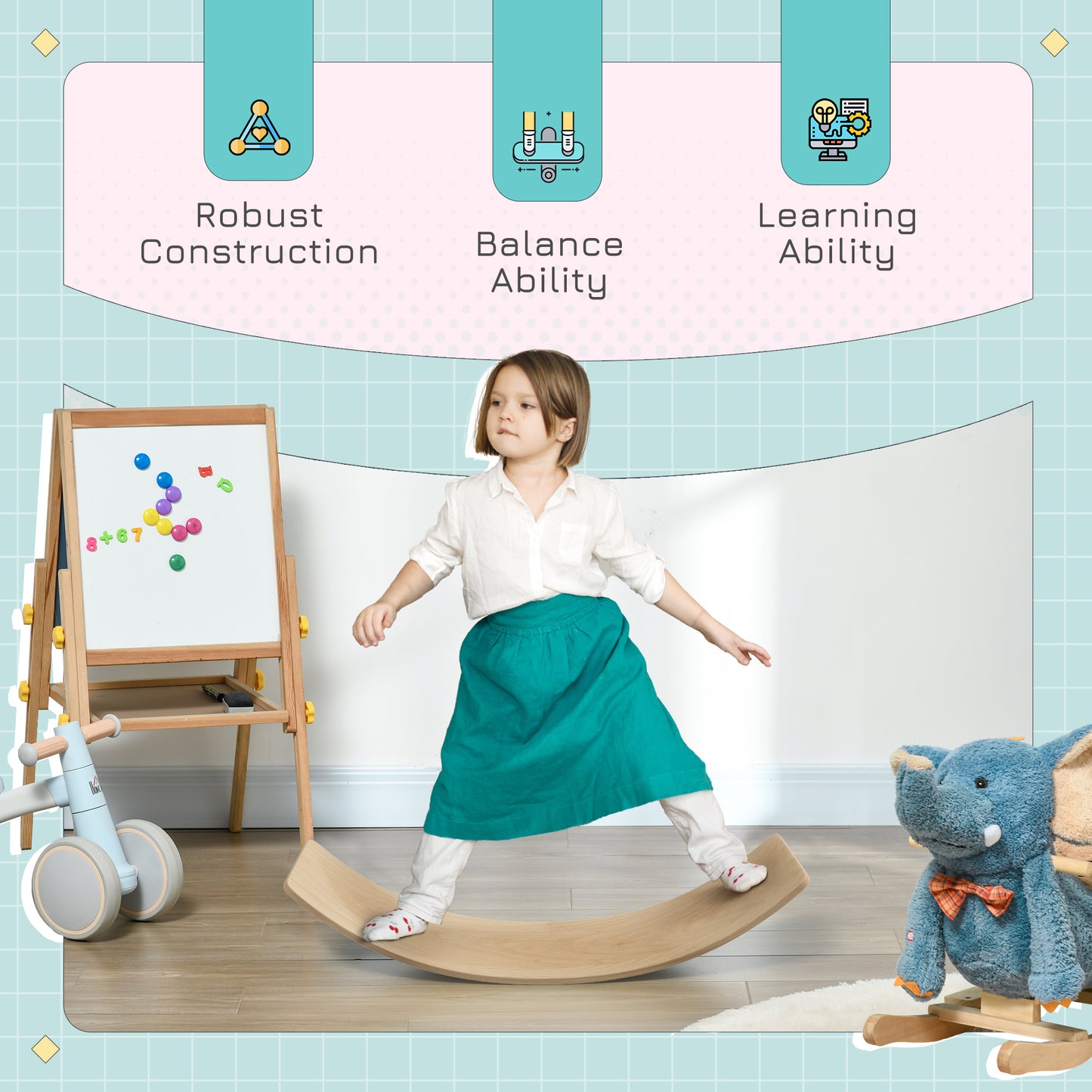 Wooden Balance Board for Children 3-8 Years Old, Natural Tone