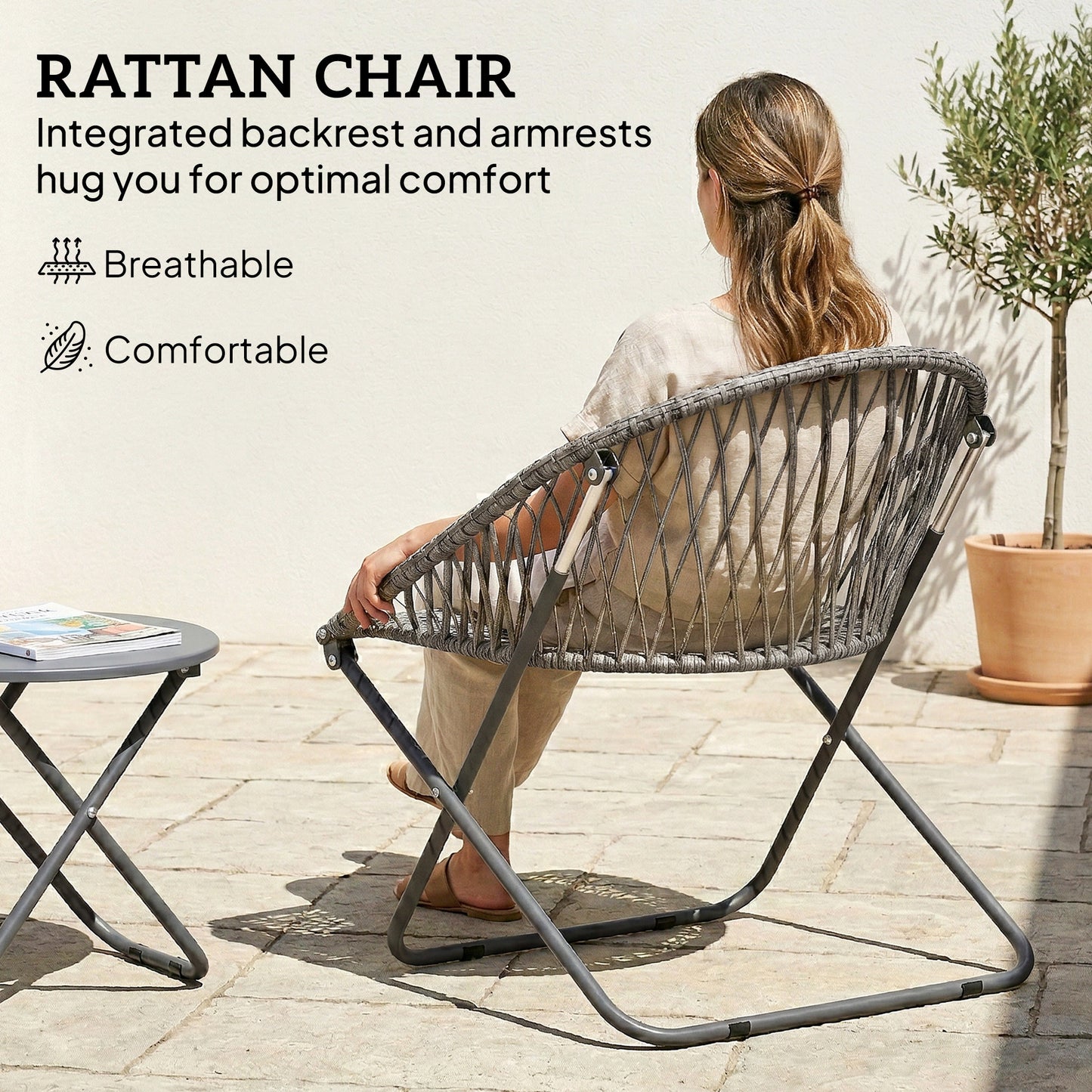 Patio Bistro Set, Folding Patio Furniture Set with 2 Chairs and Table