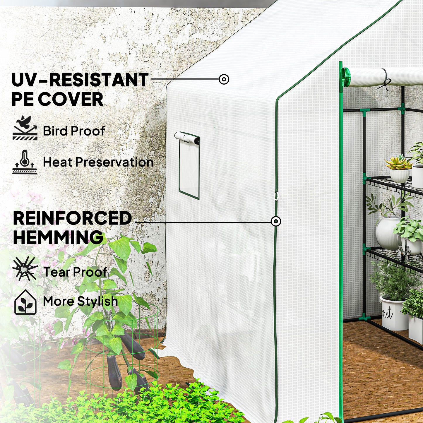 143 x 140cm Walk-In Greenhouse, with Accessories