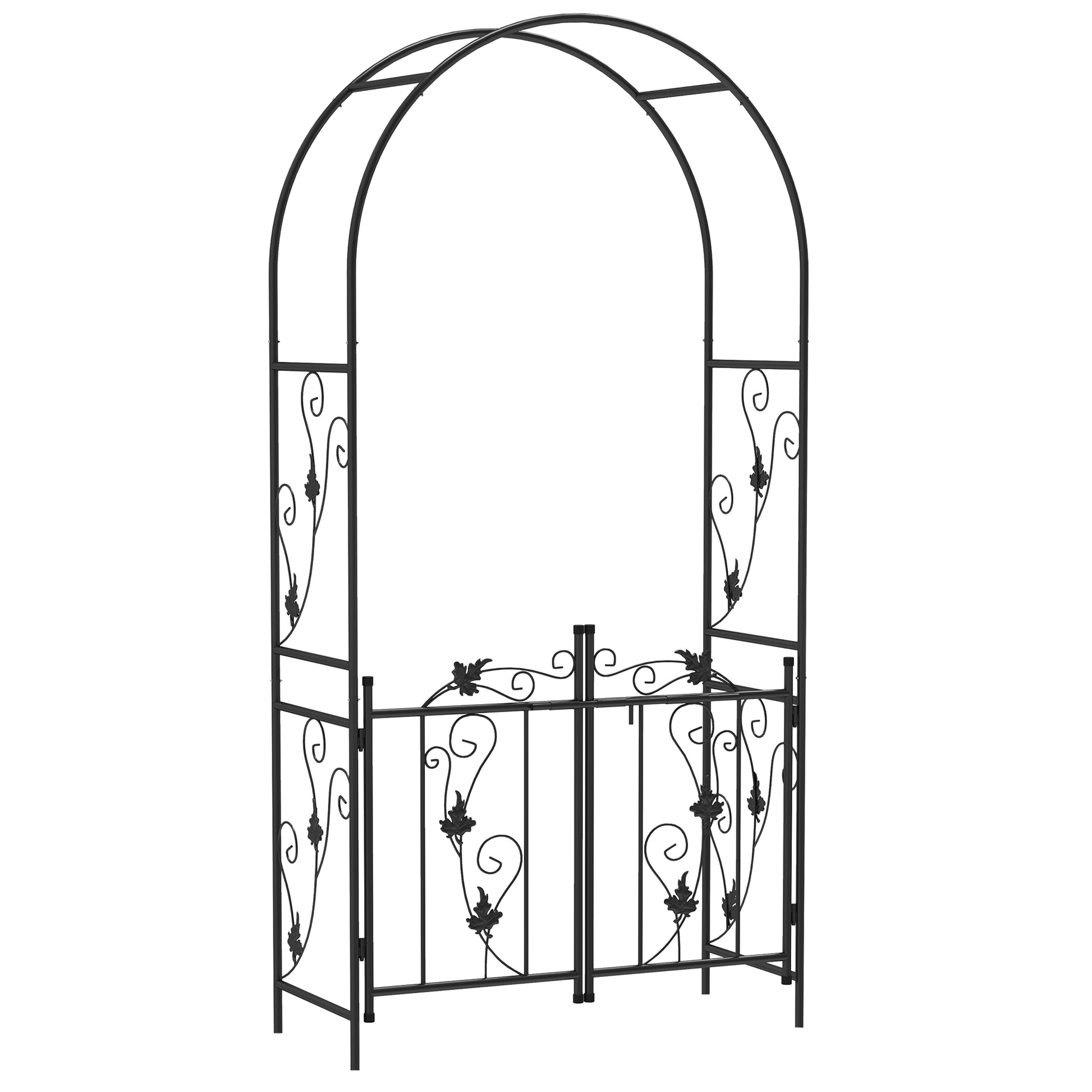 2.17m Steel Garden Arch with Gate, Wedding Arch for Outdoor, Garden