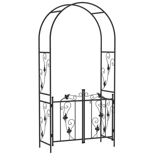 2.17m Steel Garden Arch with Gate, Wedding Arch for Outdoor, Garden