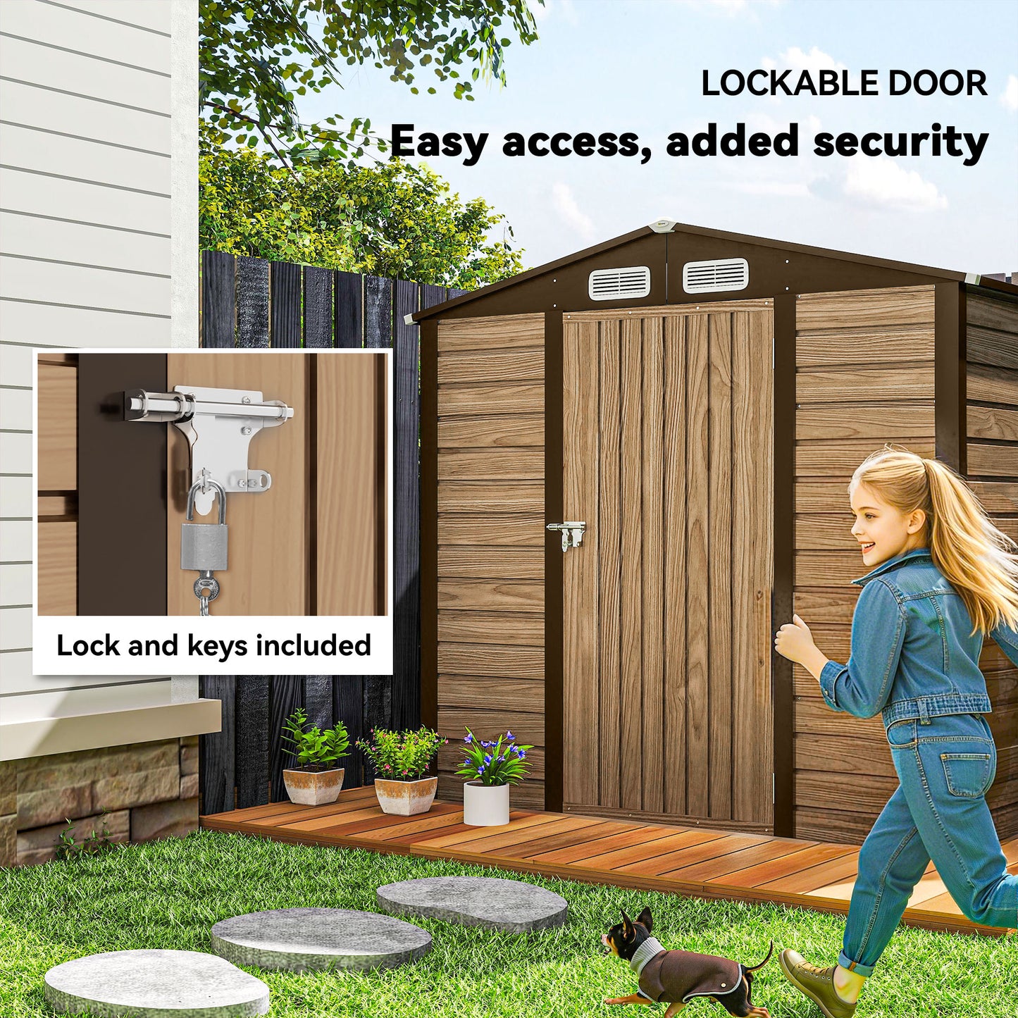 4 x 6ft Galvanised Steel Garden Shed, with Lock and Gloves