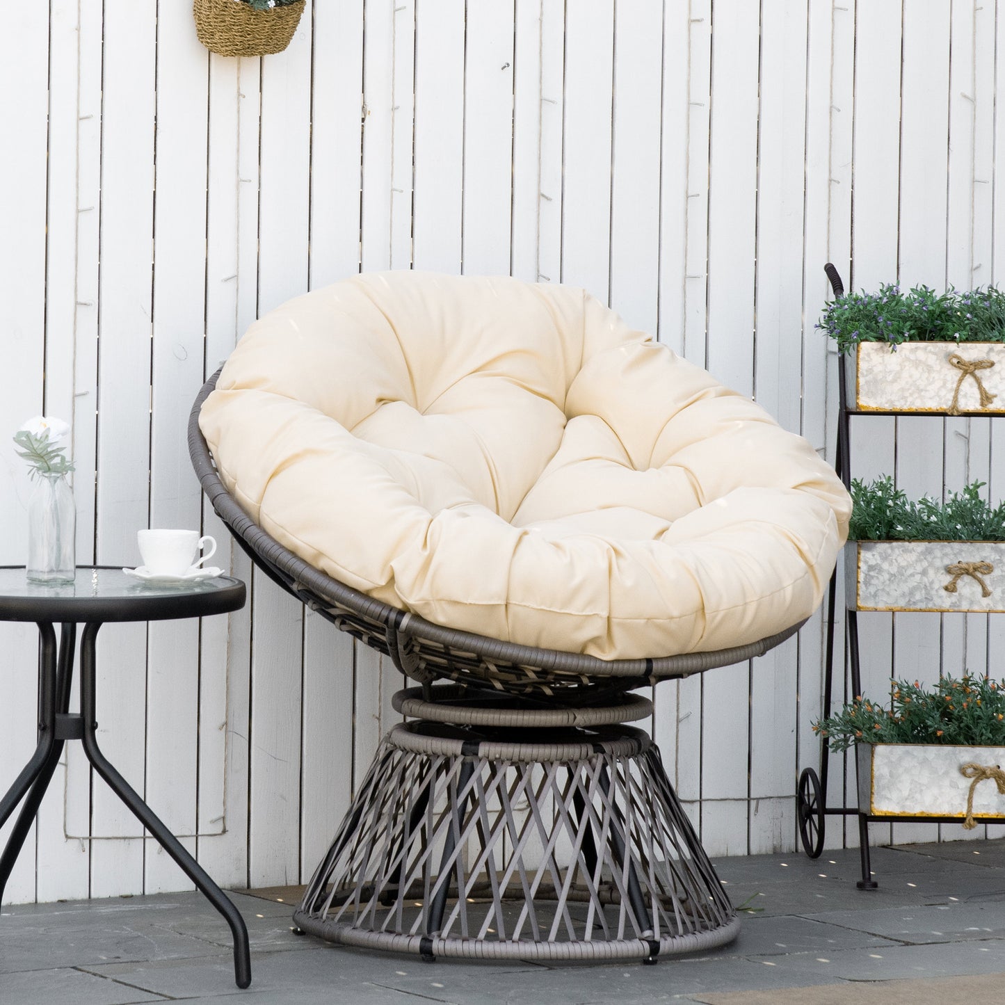 360° Swivel Rattan Moon Bowl Chair Round Lounge Garden Wicker