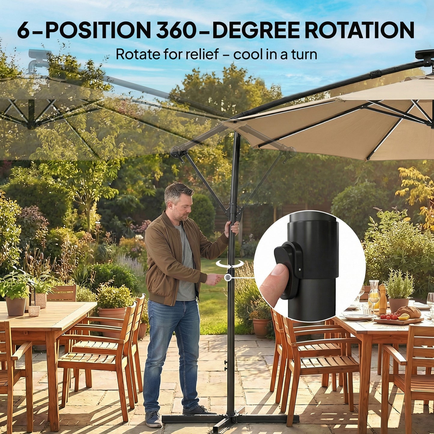 3 m Garden Cantilever Parasol with LED Solar Light