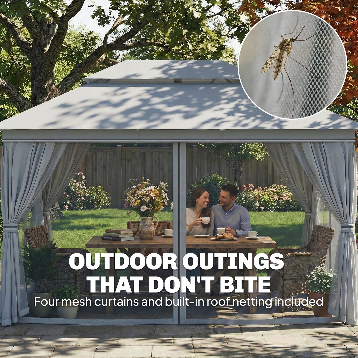 3 x 4 m Outdoor Garden Gazebo with Netting and Curtains