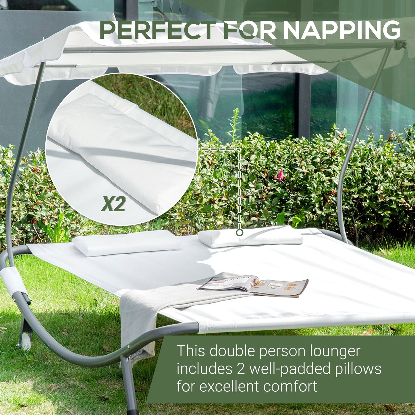 Double Sun Lounger with Adjustable Detachable Canopy