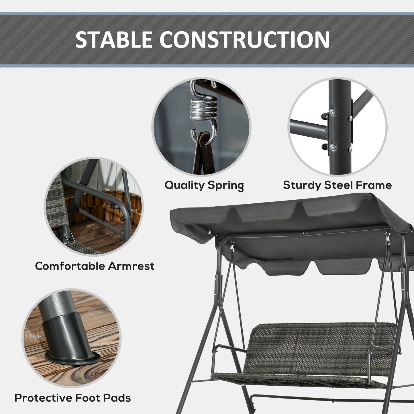 3-Seater Outdoor PE Rattan Swing Chair
