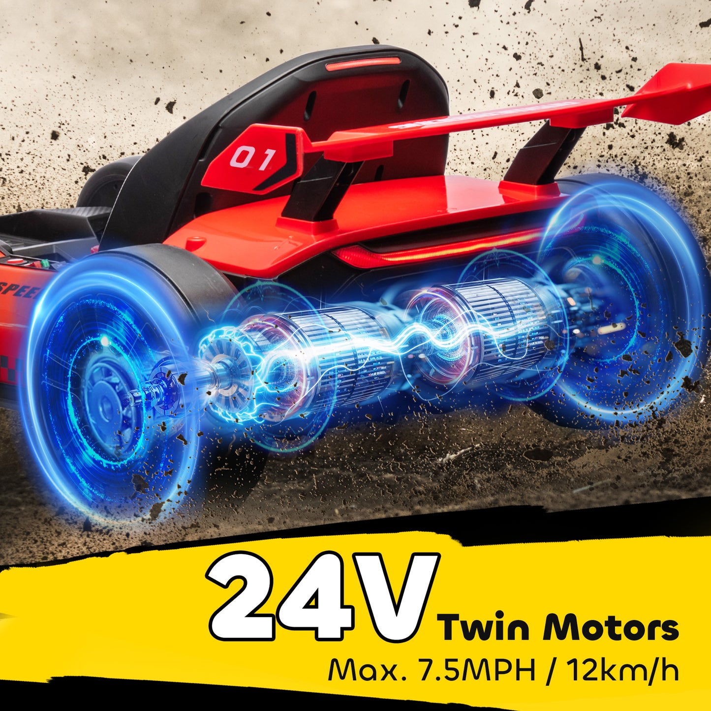 24V Electric Go Kart for Kids with Adjustable Seat for 6-12 Years