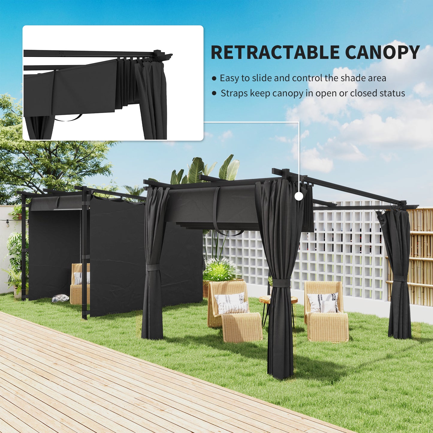 3 x 3 m Retractable Roof Pergola, with Curtains