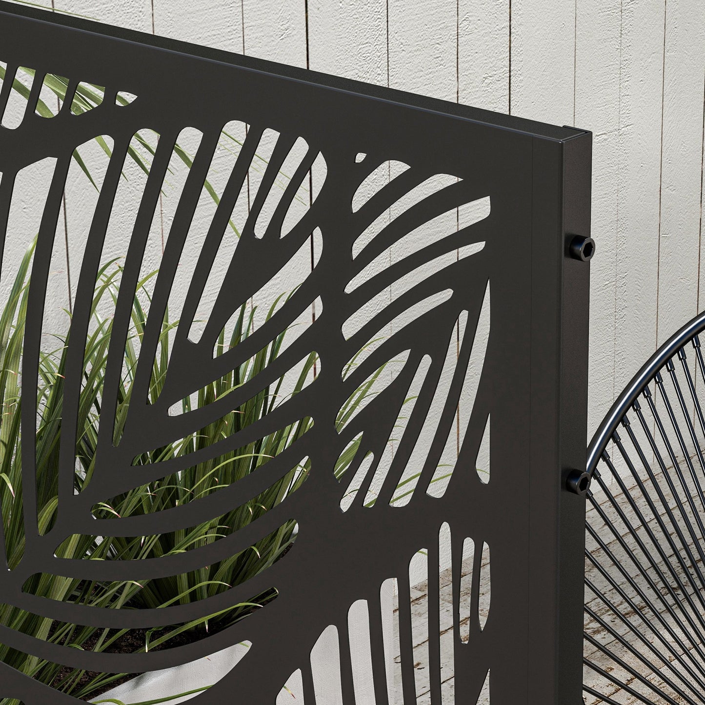 Metal Decorative Privacy Screen Outdoor Divider, Black Leaf