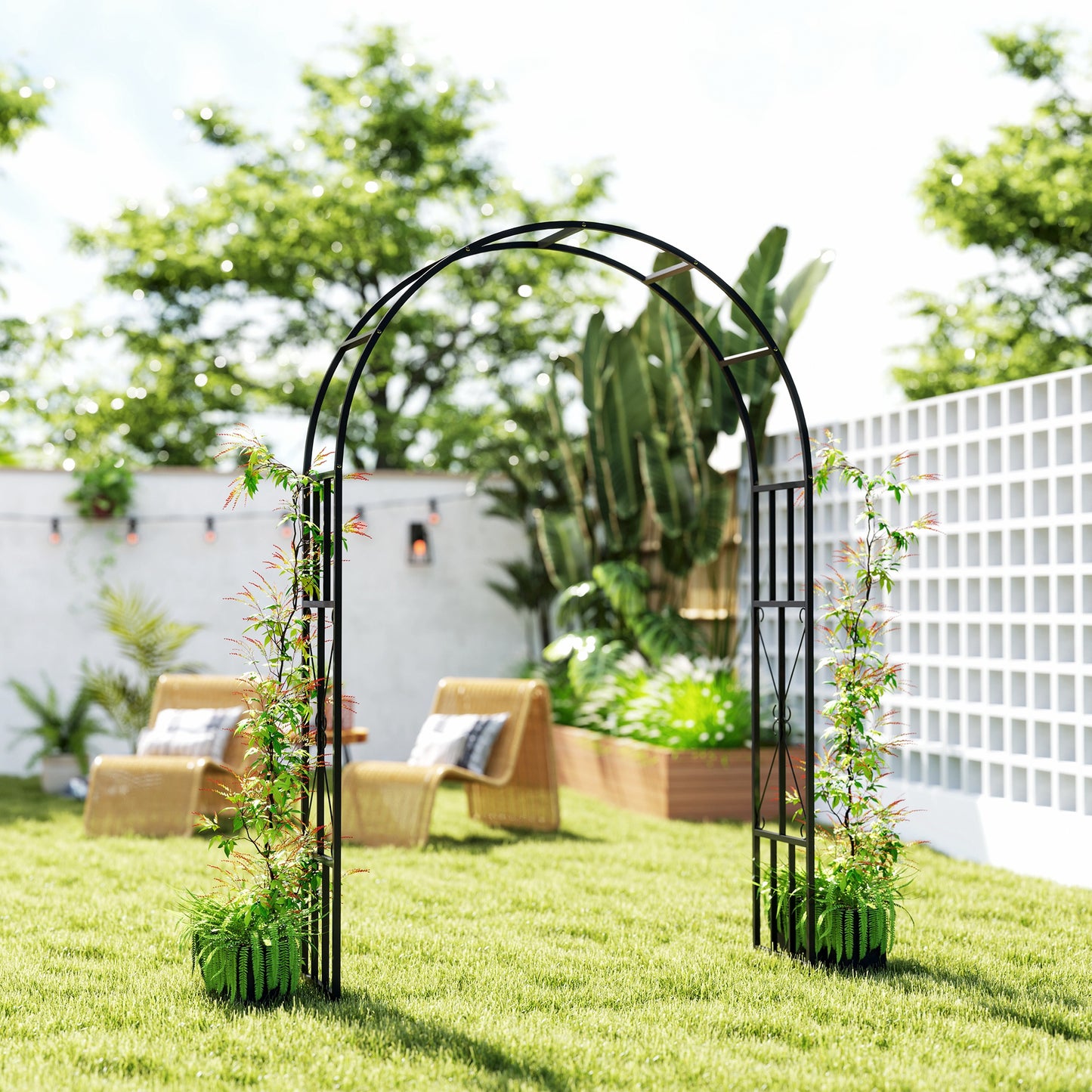 Steel Garden Arch, 2.2m High x 1.5m Wide Metal Garden Trellis