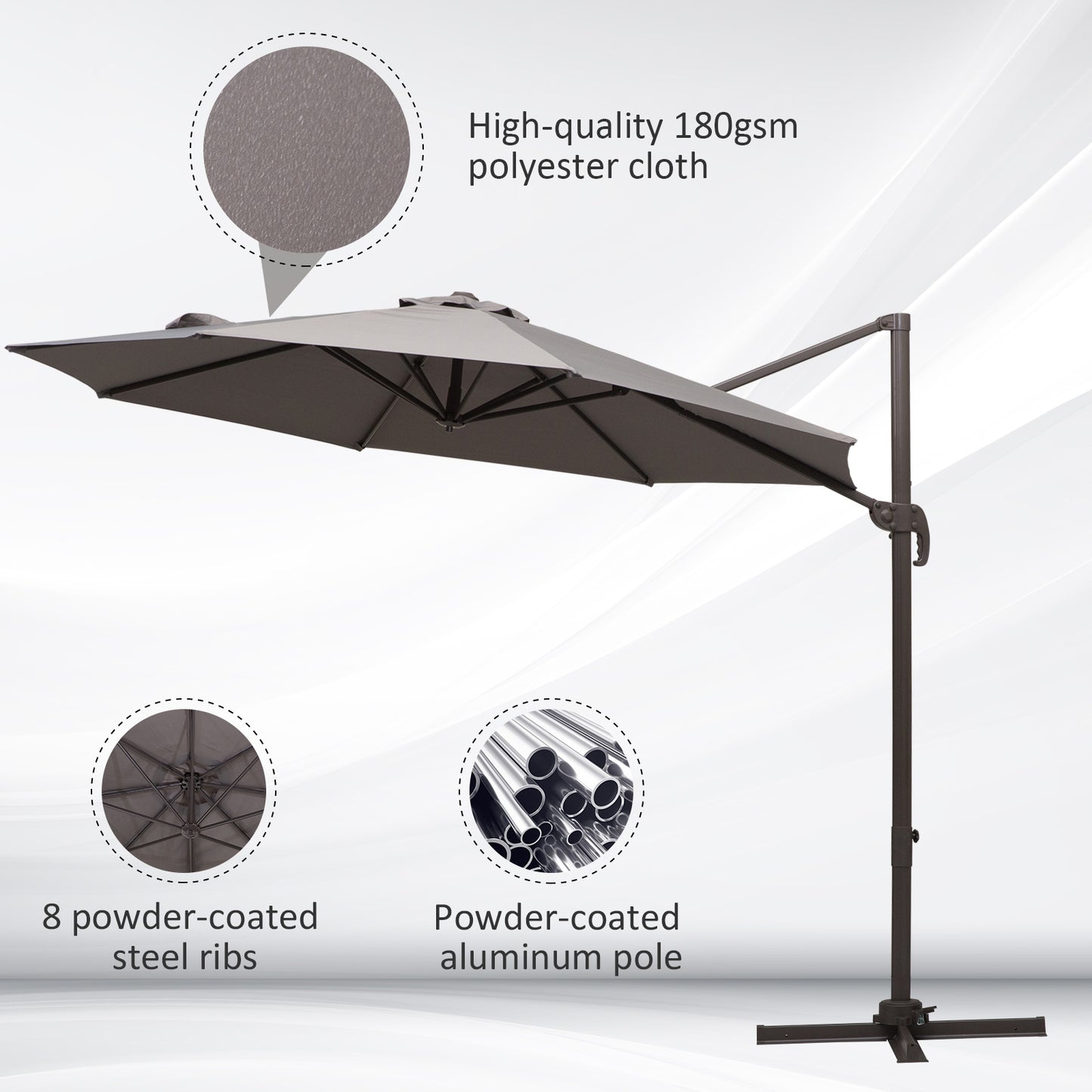 3m Cantilever Aluminium Frame Outdoor Garden Parasol