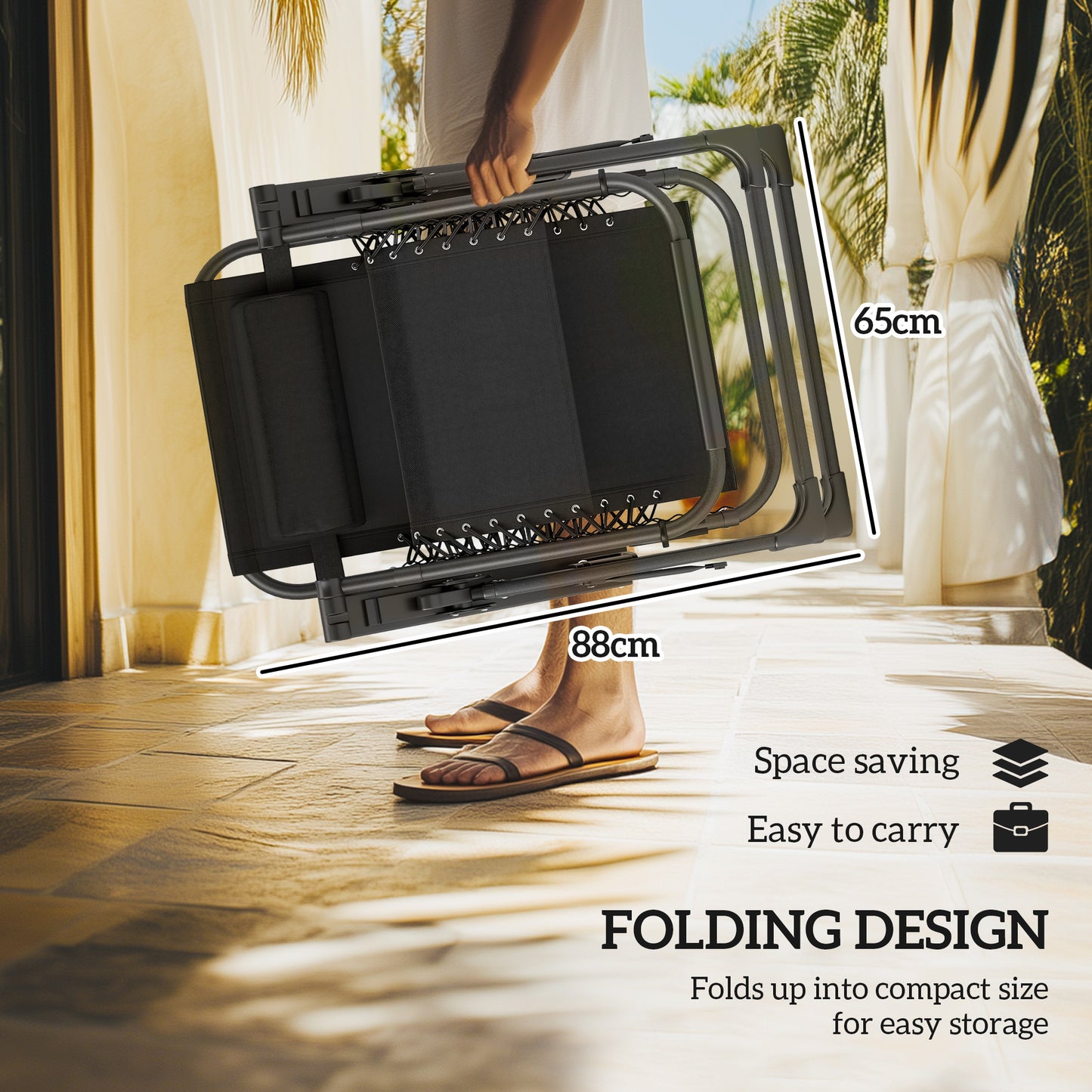 Set of Two Reclining Sun Loungers, with Cushion