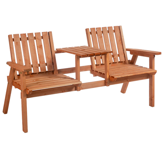 2-Seater Fir Wood Bench w/ Centre Table