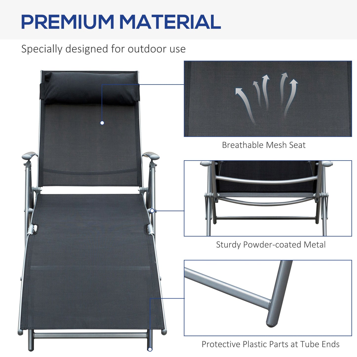 Sun Lounger Steel Frame Outdoor Folding Chaise Texteline Lounge (4)