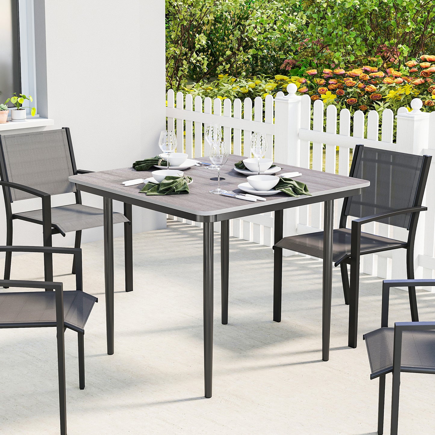Garden Dining Table for 4, 85 cm Square Outdoor Table