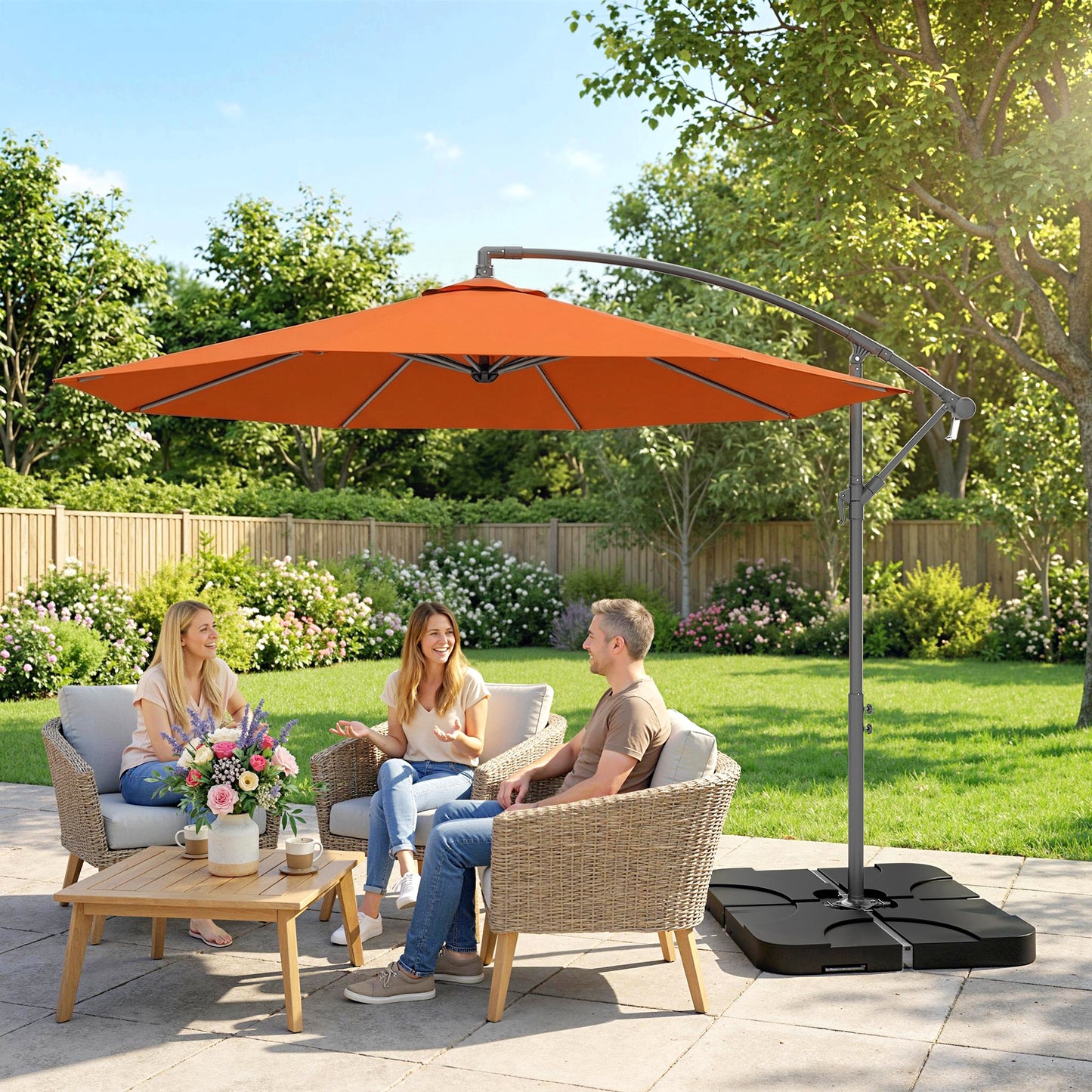 3m Overhanging Parasol, with Base, Weights and Cover