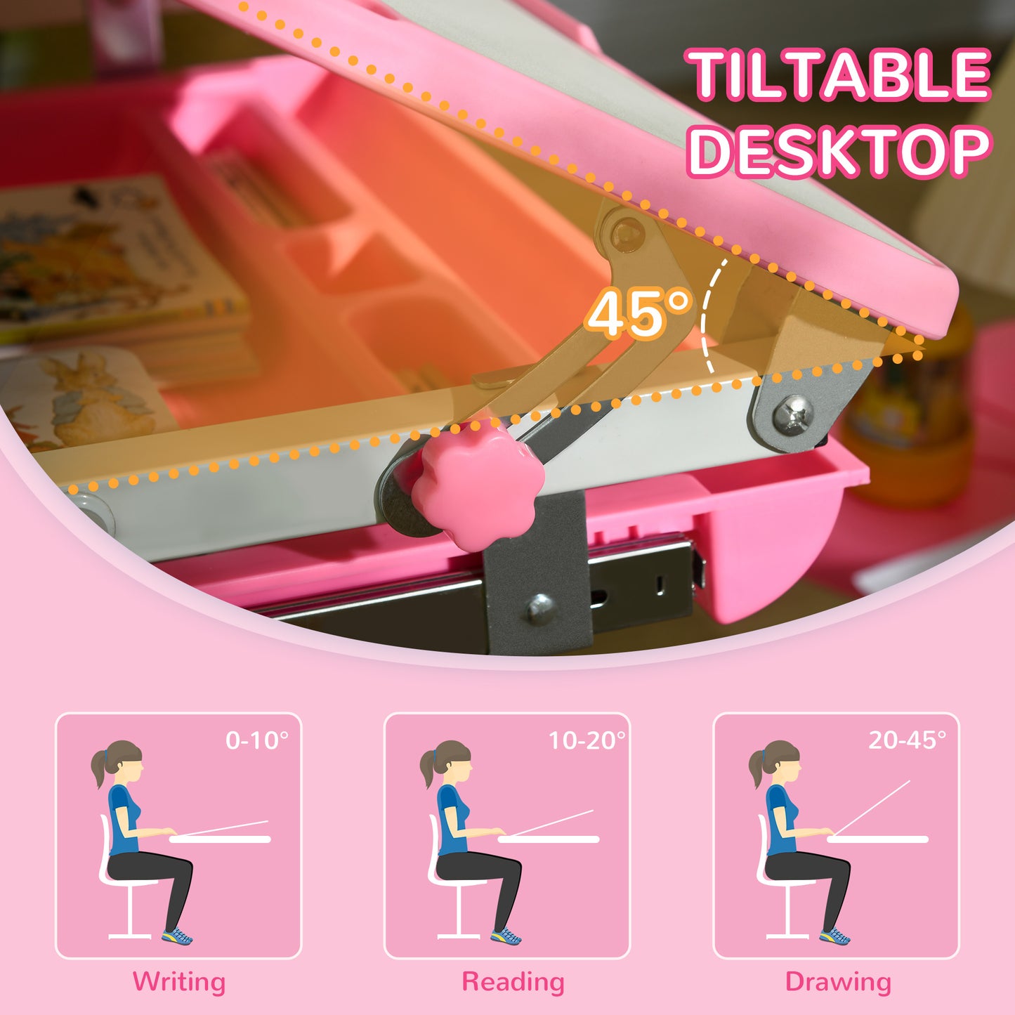 Kids Desk and Chair Set, Student Adjustable Writing Desk