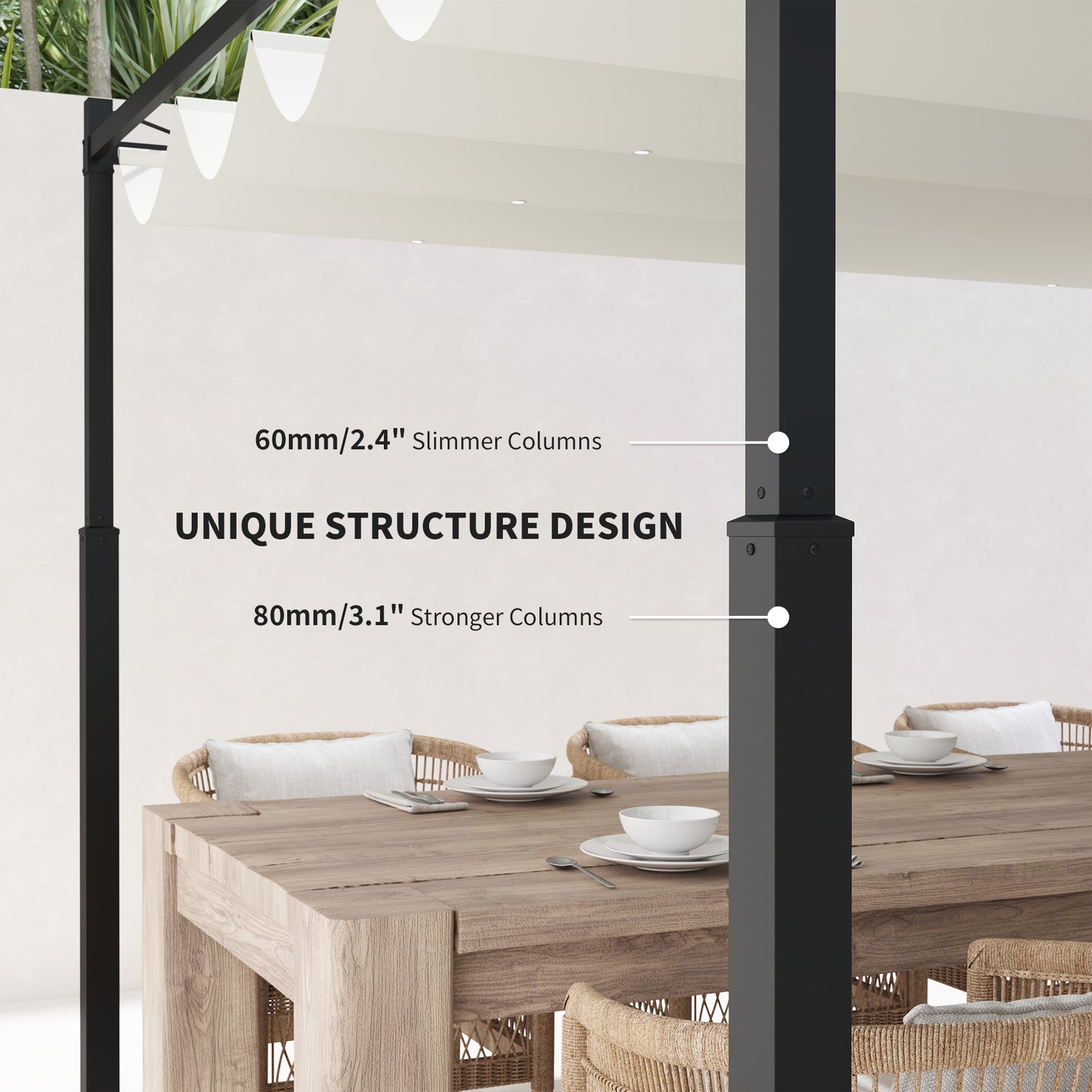 3 x 3(m) Metal Pergola with Retractable Roof and Magnetic Fixture