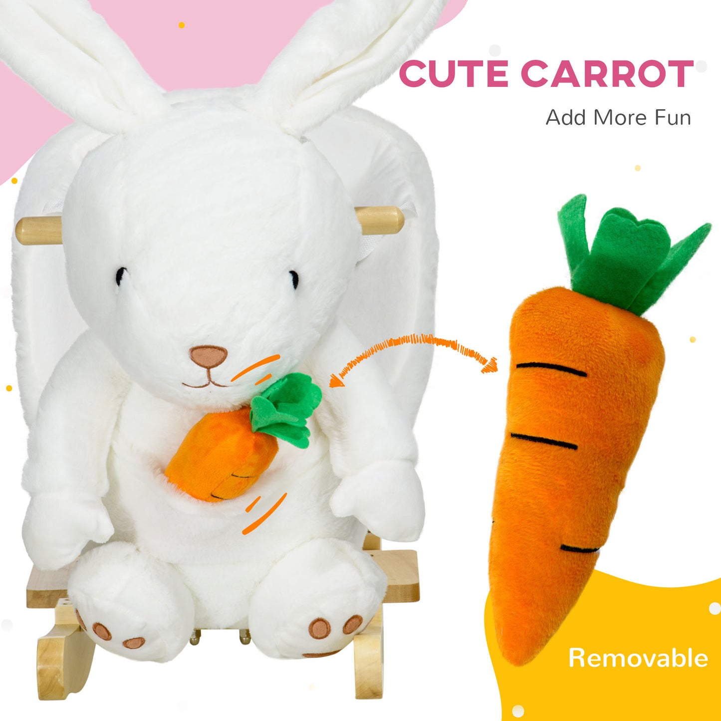 Kids Rabbit-Shaped Rocking Horse, with Safety Belt, Realistic Sounds