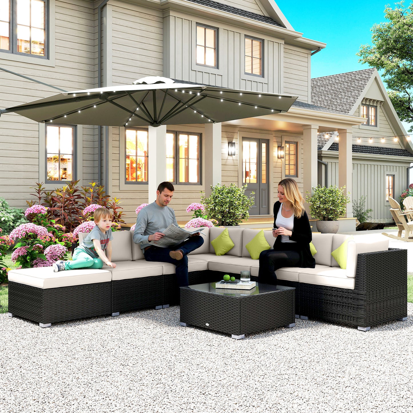 8 Piece Rattan Corner Sofa Set with Wide & Deep Seat