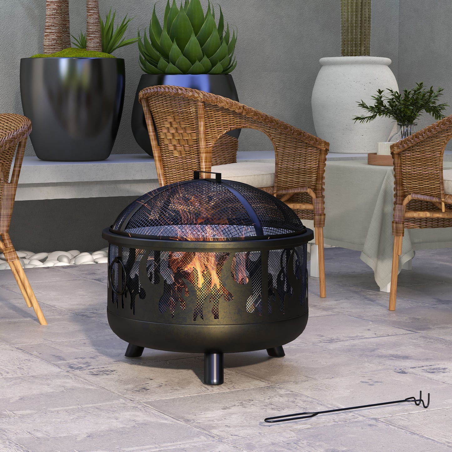Steel Fire Pit BBQ, with Poker