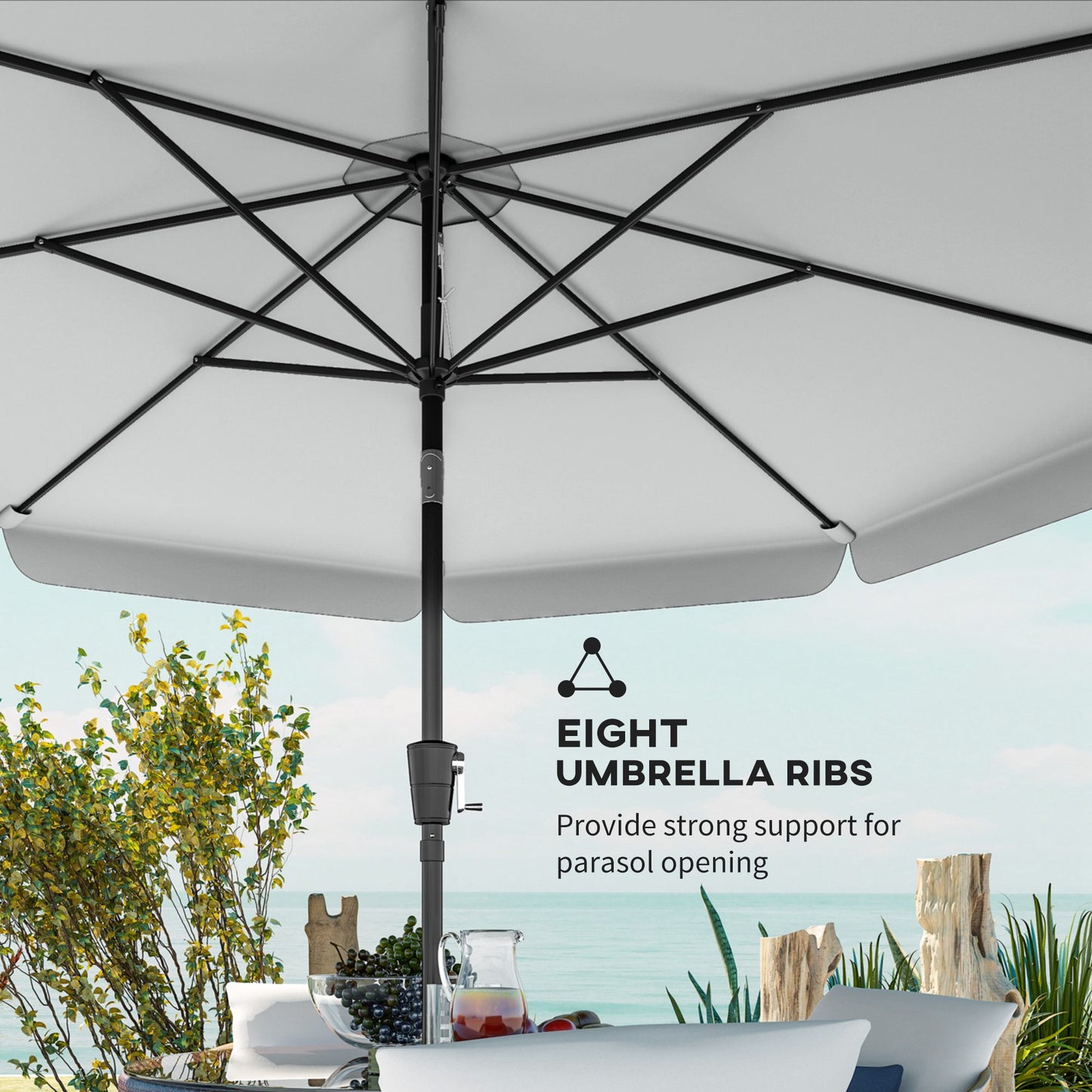 3 m Garden Parasol with Tilt Mechanism & Crank Handle