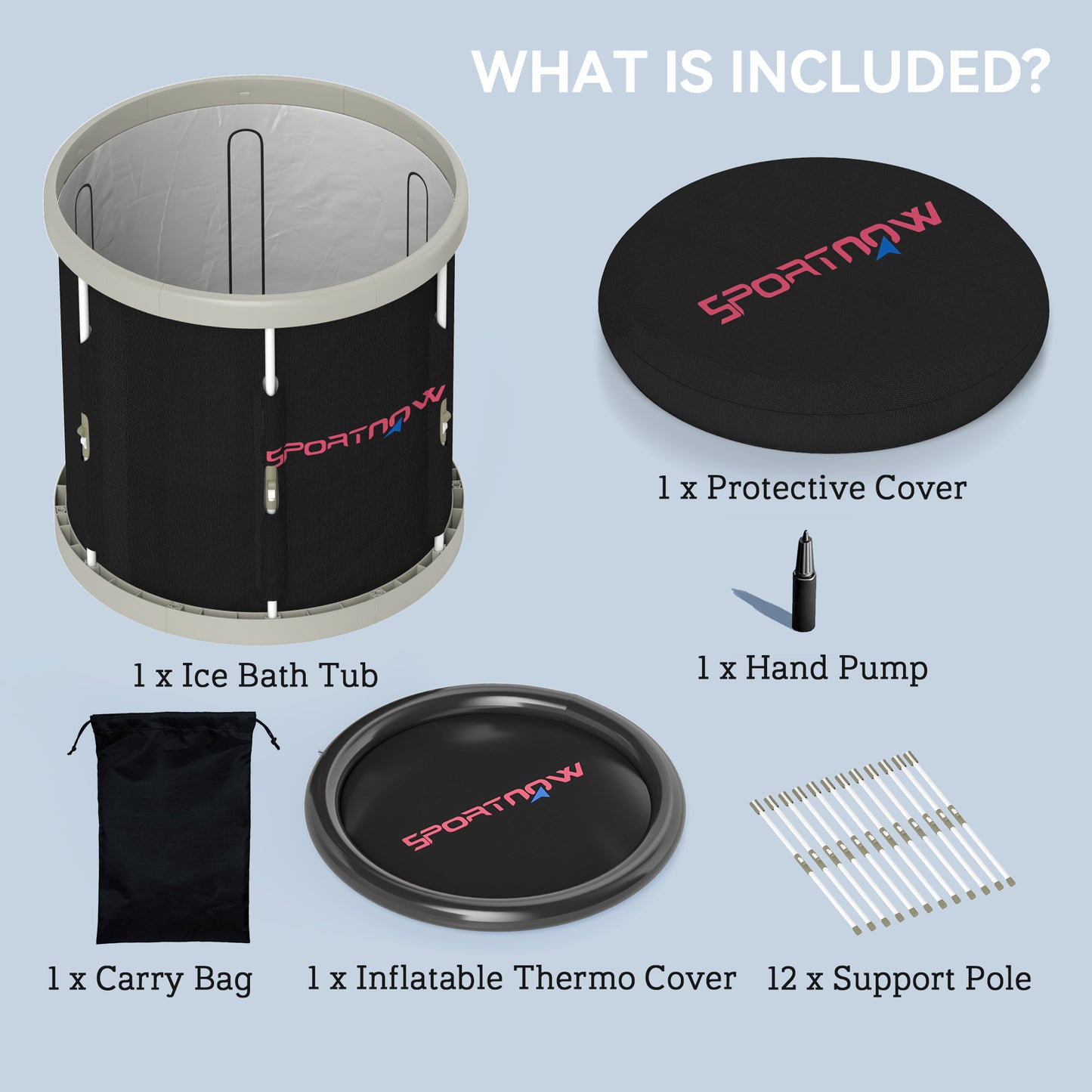 210L Outdoor Ice Bath Tub, with Lid, Cover, Carry Bag