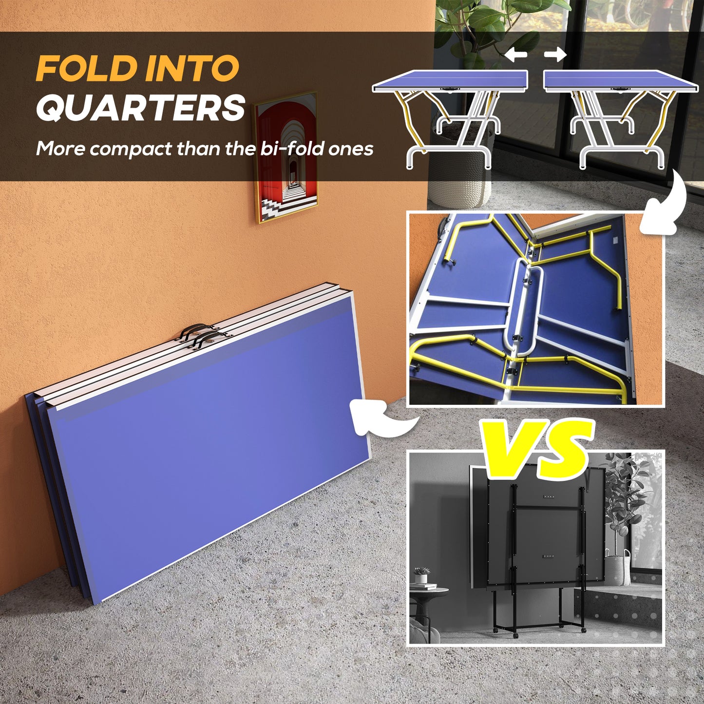9FT Foldable Table Tennis Table, with Cover, Net, Paddles, Balls