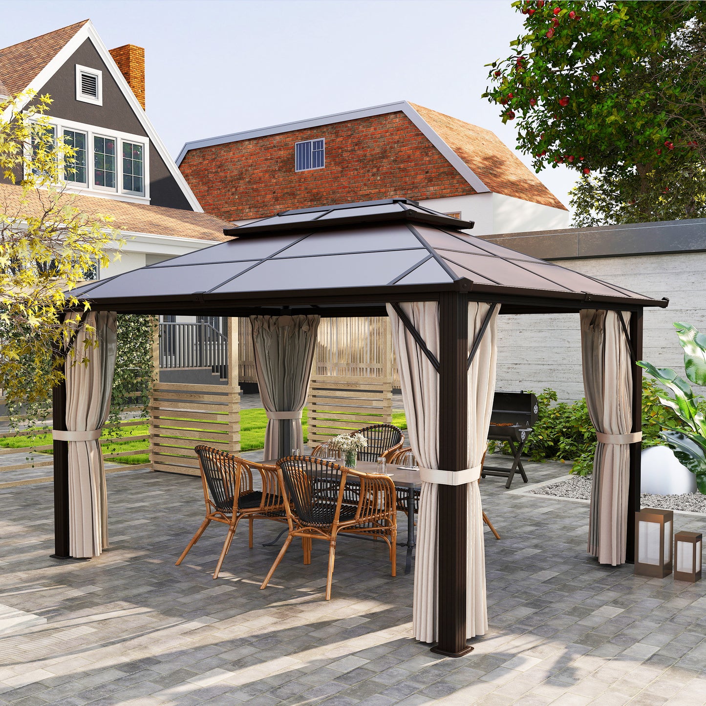3 x 4m Hardtop Gazebo Canopy with UPF30+ Double Polycarbonate Roof